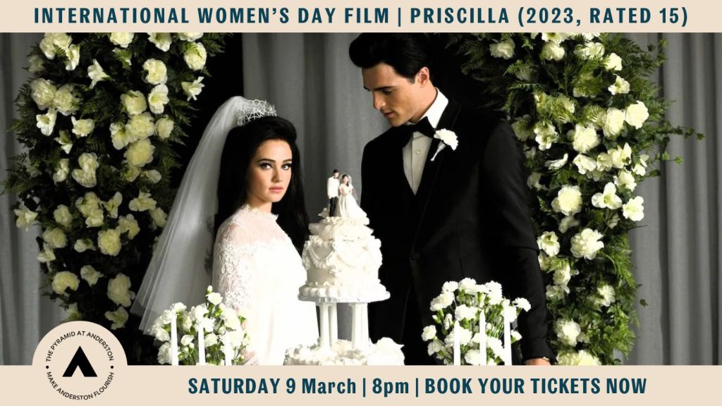 Priscilla and Elvis Presley in Sofia Coppola's 2023 film, screened in GLasgow March 2024 at Pyramid